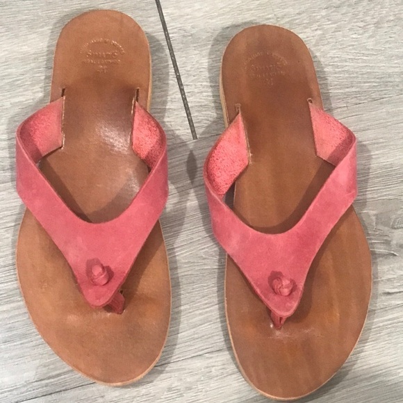 Simatis Eva Flatform Red Handmade Leather Flip-flops made in Greece size 10-10.5 - Picture 1 of 8